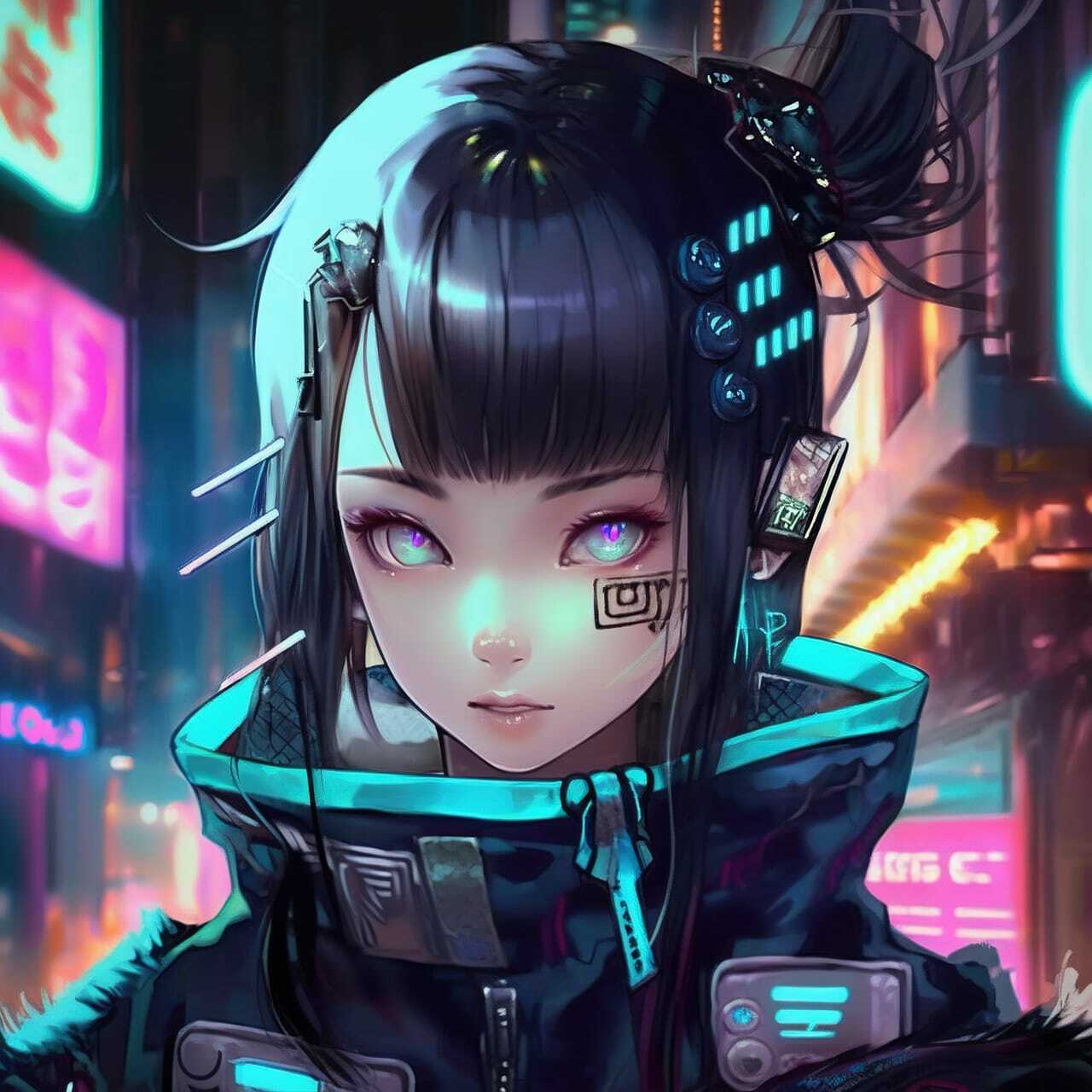 Cyberpunk character generated with Midjourney prompt, showcasing anime style and vibrant colors.