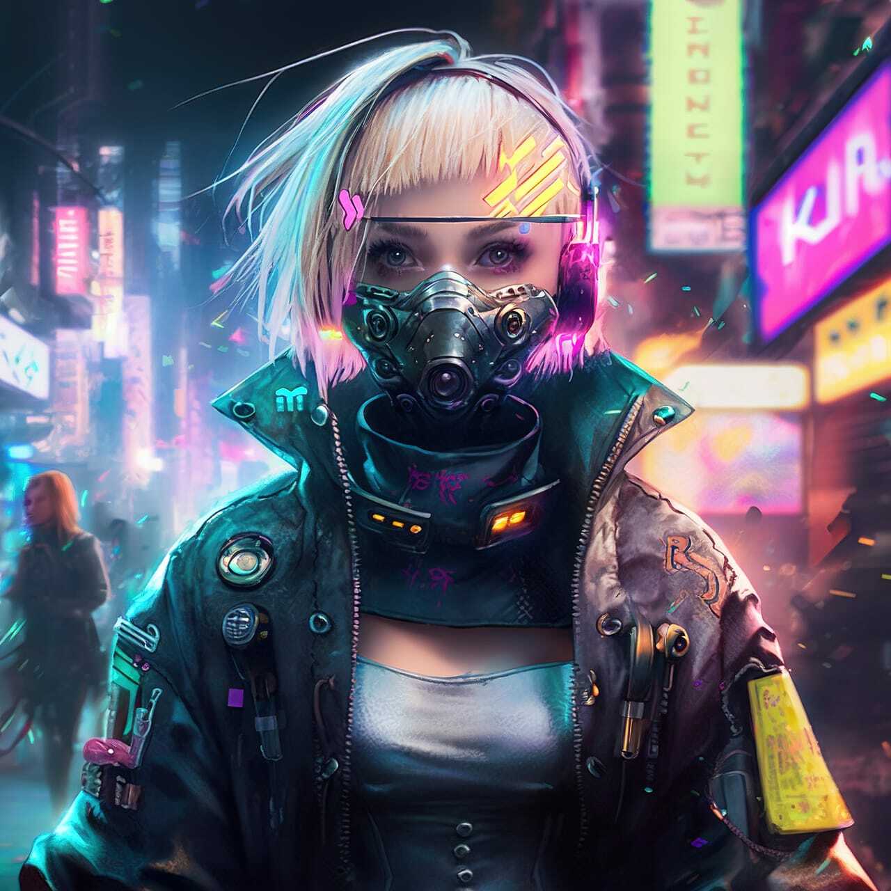 Cyberpunk character generated using Midjourney prompt techniques, showcasing vibrant colors and futuristic elements.