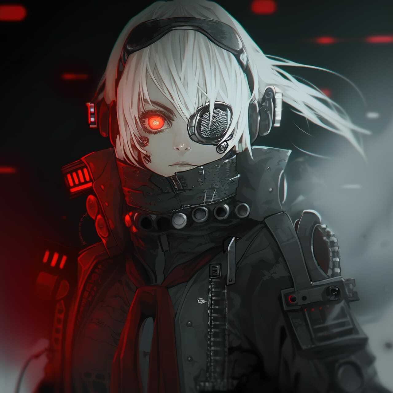 Cyberpunk character generated with Midjourney --niji prompt, showcasing anime style and dynamic composition.