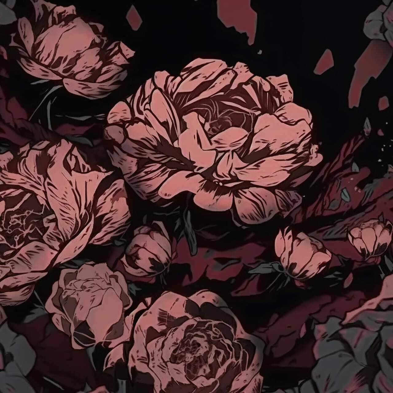 Decaying peonies illustrated in anime style using Midjourney prompt techniques for text-to-image generation.