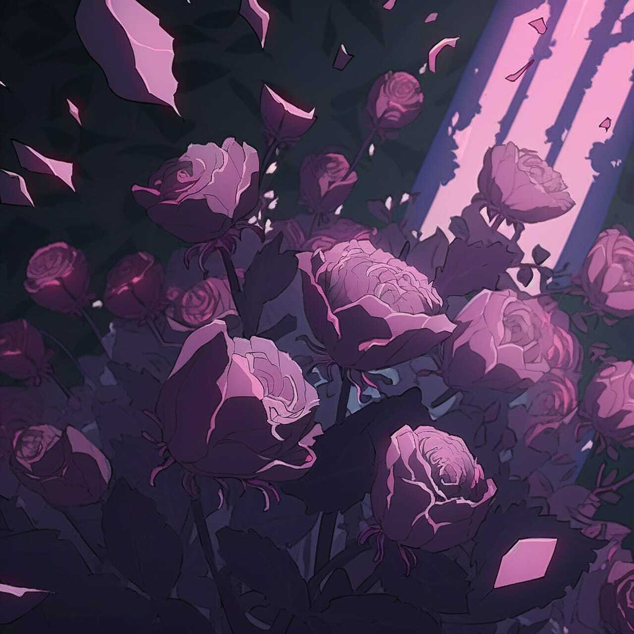 Decaying peonies illustrated in anime style, showcasing Midjourney prompt engineering for dynamic compositions.