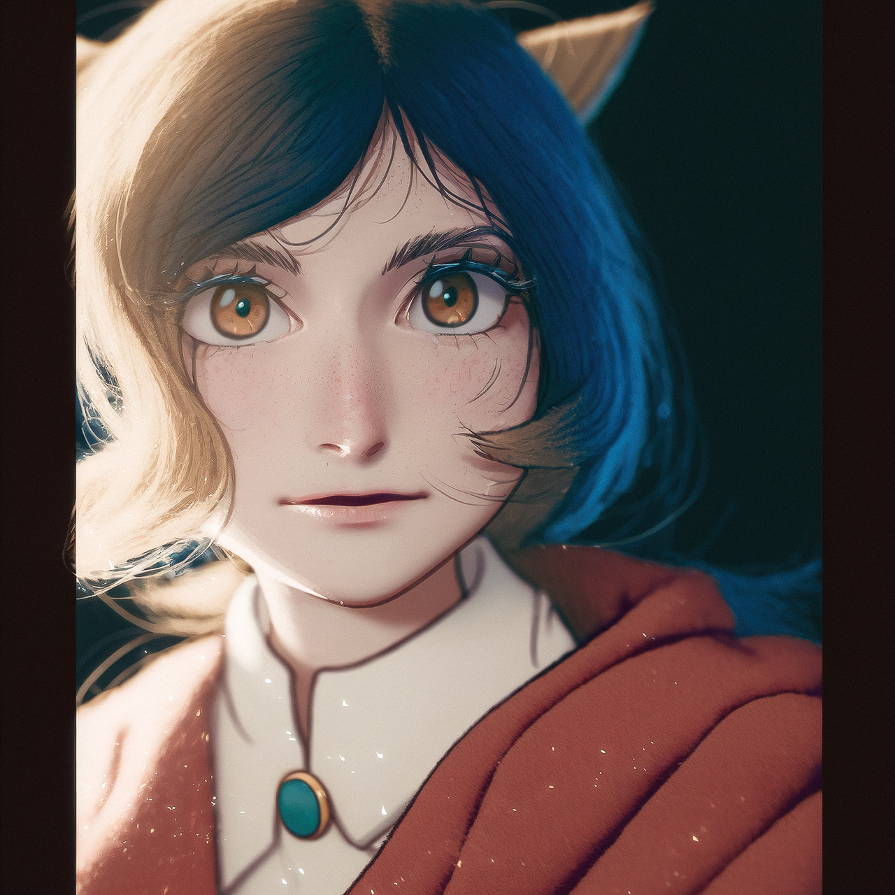 Moe anime style character generated with Midjourney --niji prompt showcasing detailed facial features and vibrant hair colors.