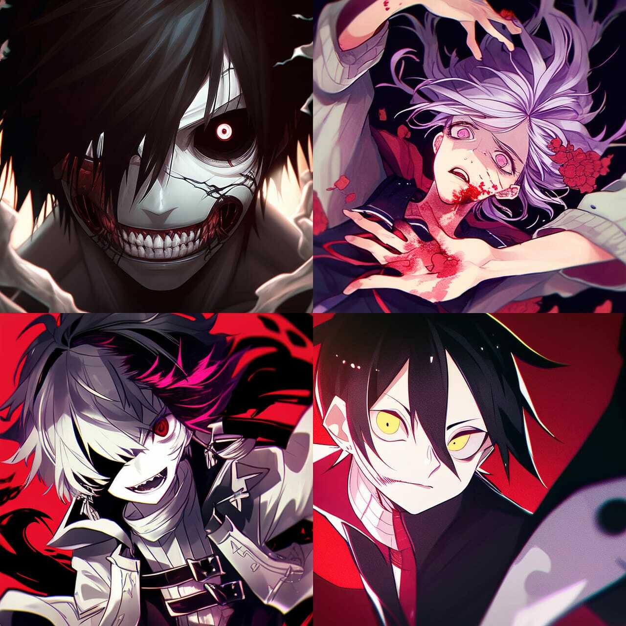 J Horror anime style --niji showcasing dynamic character-focused prompts in Midjourney text-to-image generation.