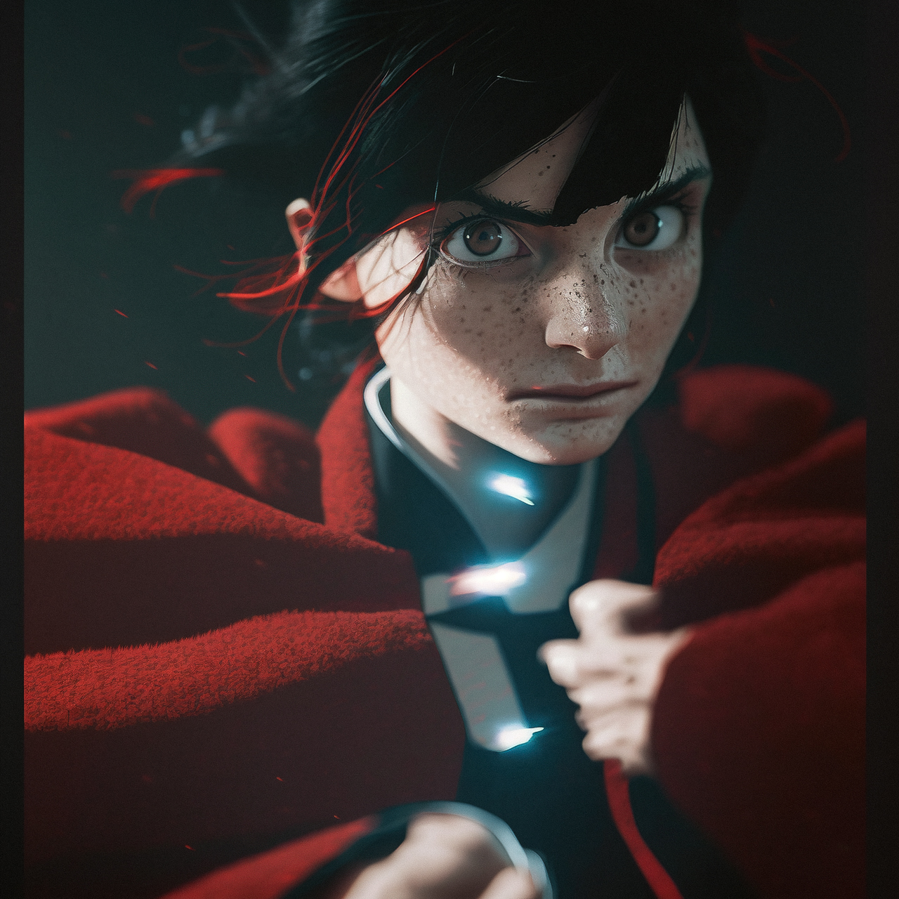 Shonen anime style character generated with Midjourney prompt, showcasing dynamic composition and detailed features.