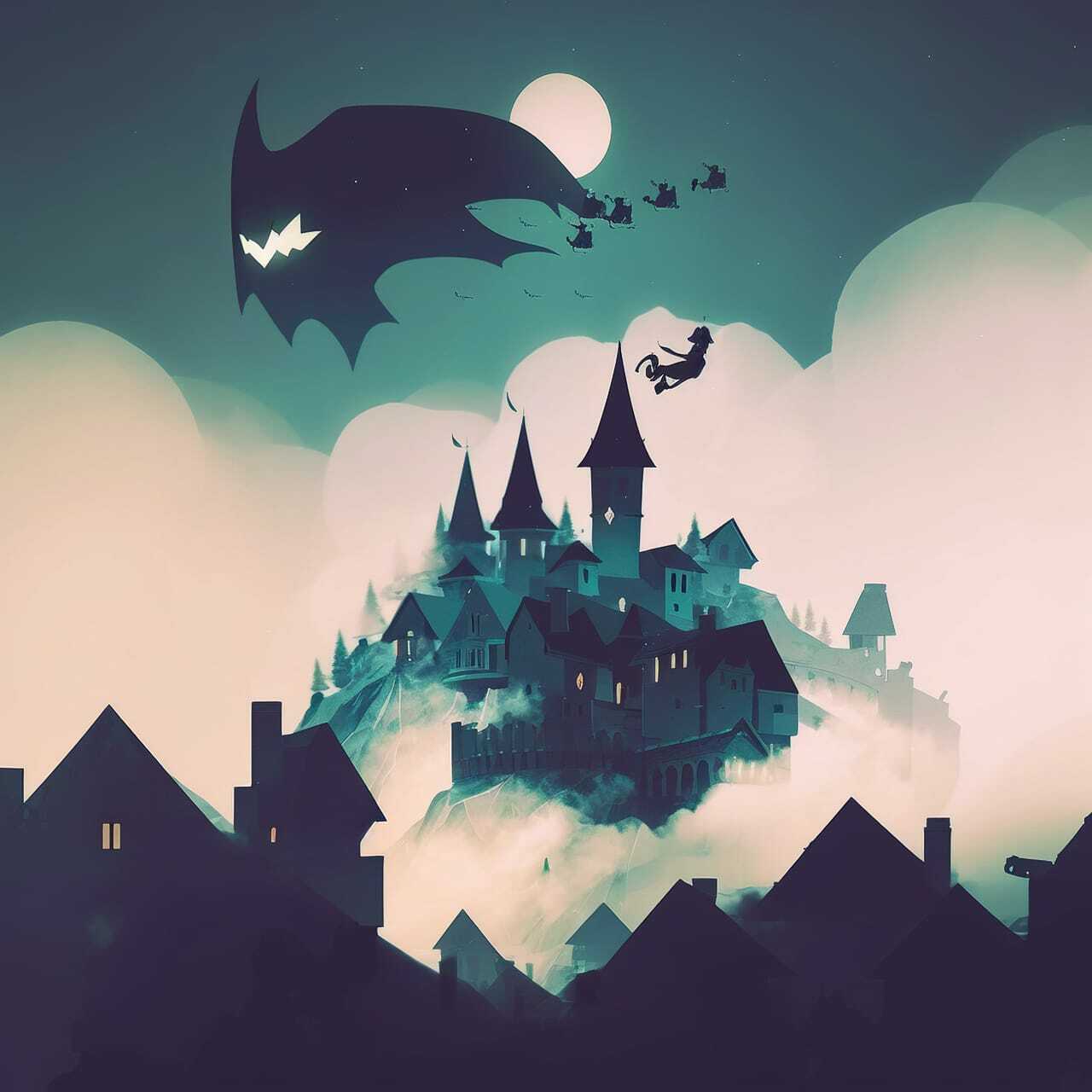 Midjourney prompt for fantasy landscape featuring Nazgul over sleeping town, showcasing unique styles and dynamic compositions.