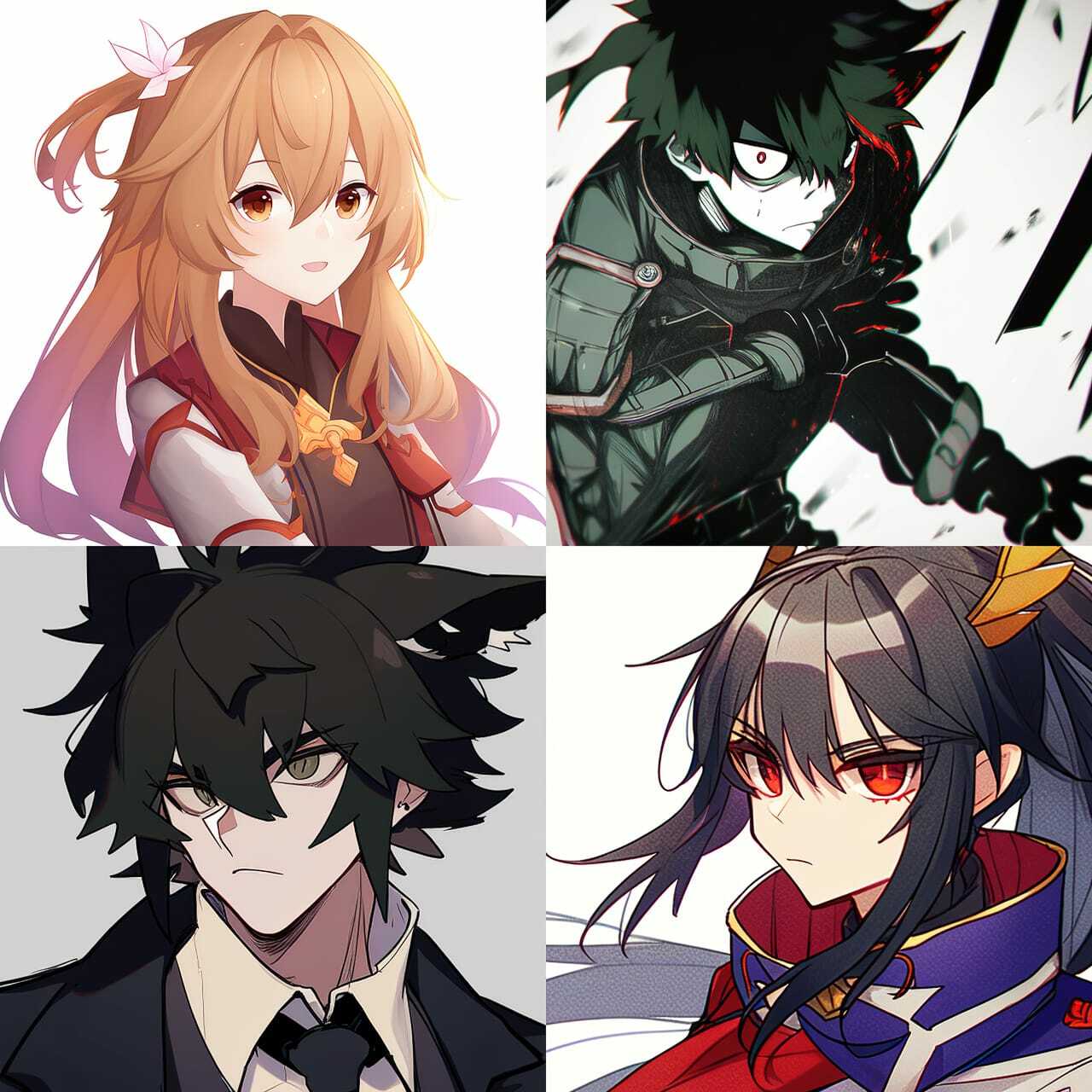 Seinen anime style characters generated using Midjourney prompt techniques, showcasing diverse styles and character designs.