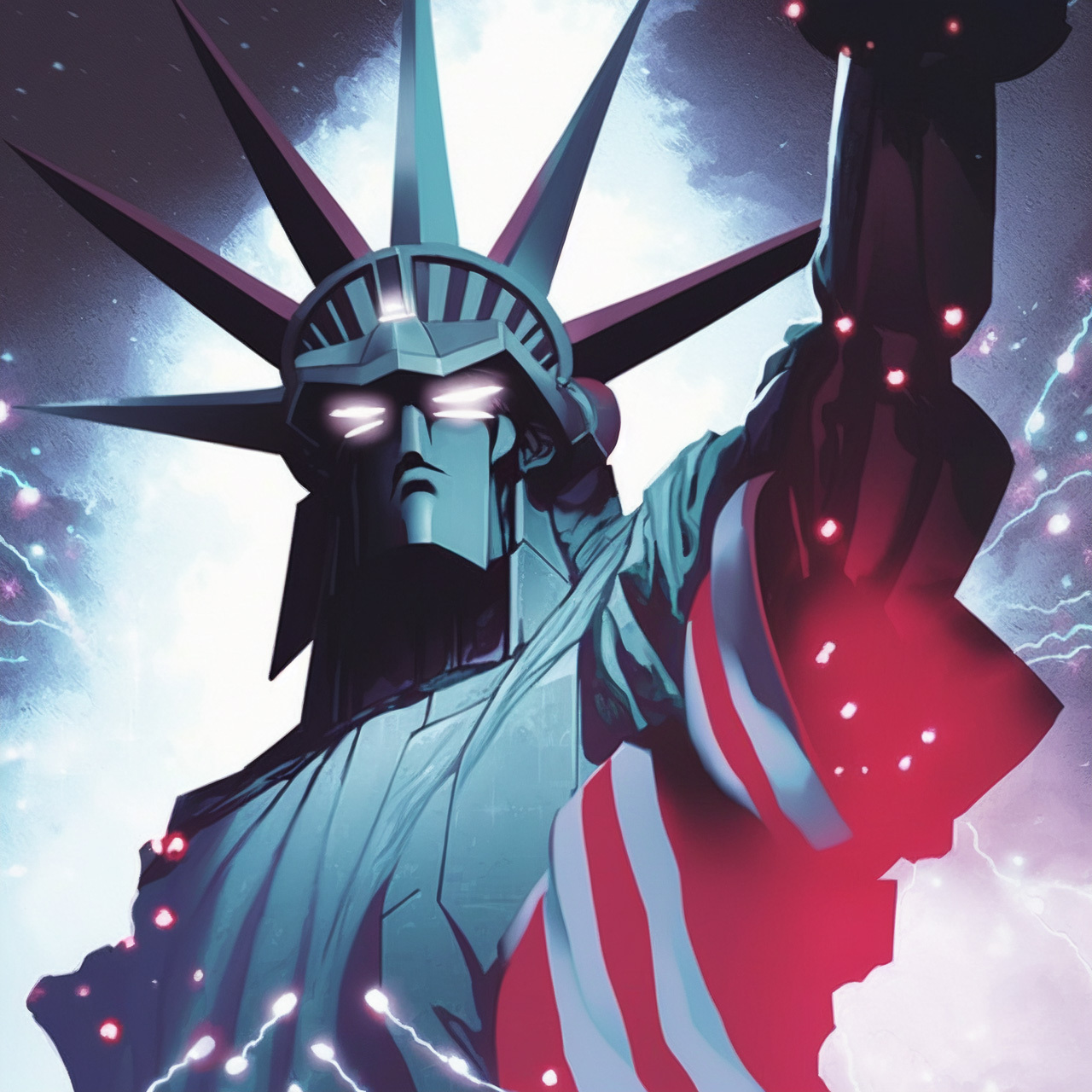Statue of Liberty in Gurren Lagann style --niji, showcasing anime text-to-image generation with Midjourney prompt engineering.