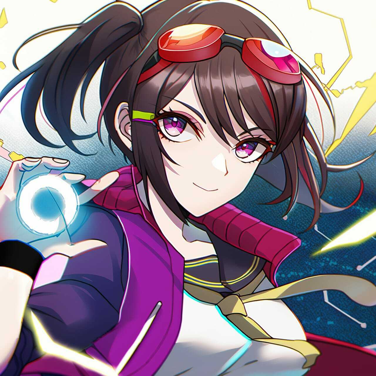Tech genius teenage girl utilizing Midjourney prompt for anime-style text-to-image generation.