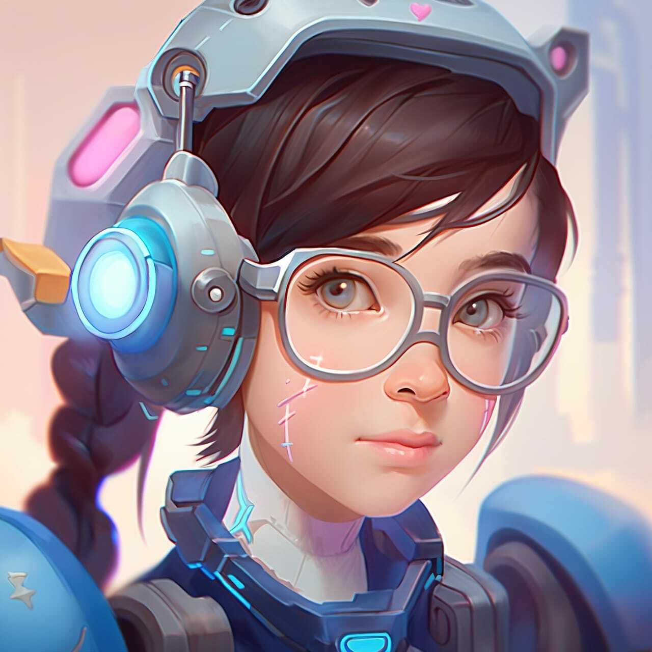 Tech genius teenage girl in futuristic attire, showcasing Midjourney prompt engineering for anime styles.