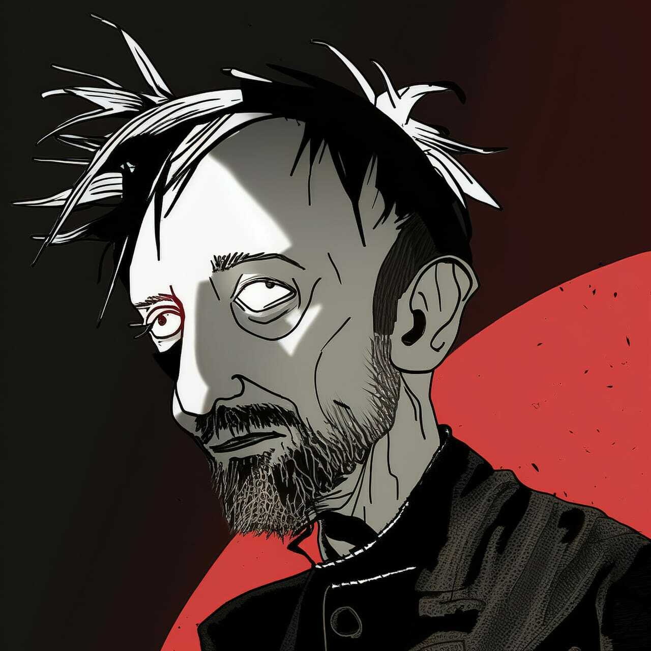 Midjourney prompt showcasing unique anime style character illustration with dynamic composition and detailed features.