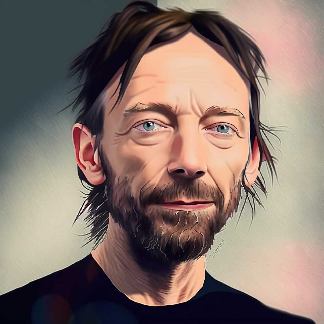 Midjourney prompt engineering for anime styles, featuring Thom Yorke-inspired character design.