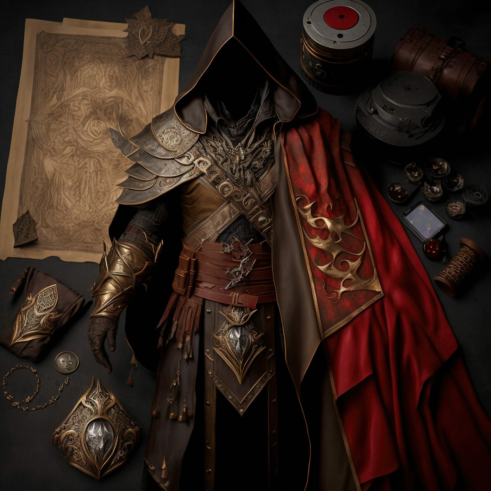 Costume and props for photo shoot inspired by Magic The Gathering, showcasing Midjourney prompt engineering techniques.