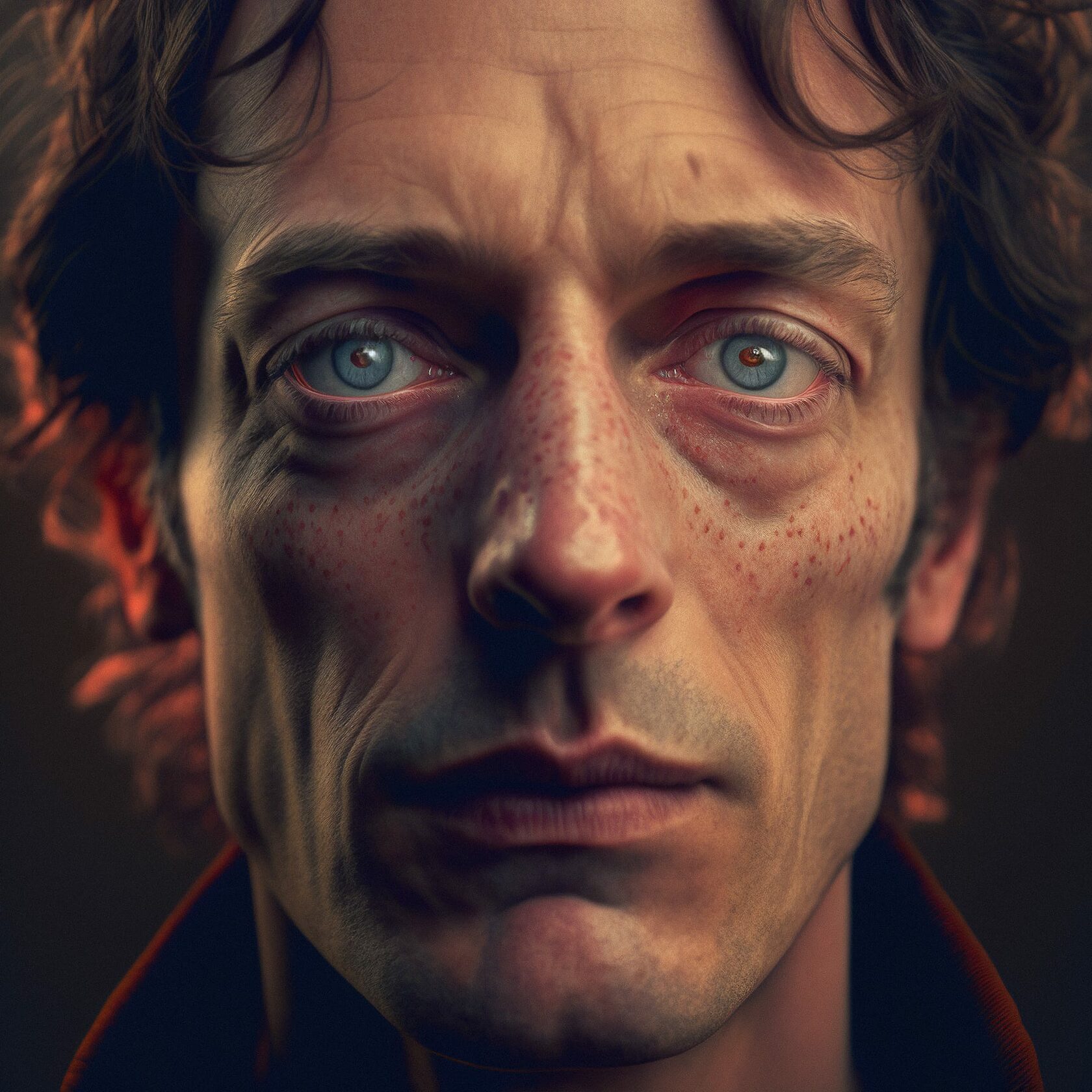 Extreme close-up portrait using Midjourney V4 prompt engineering techniques for detailed facial features and lighting.