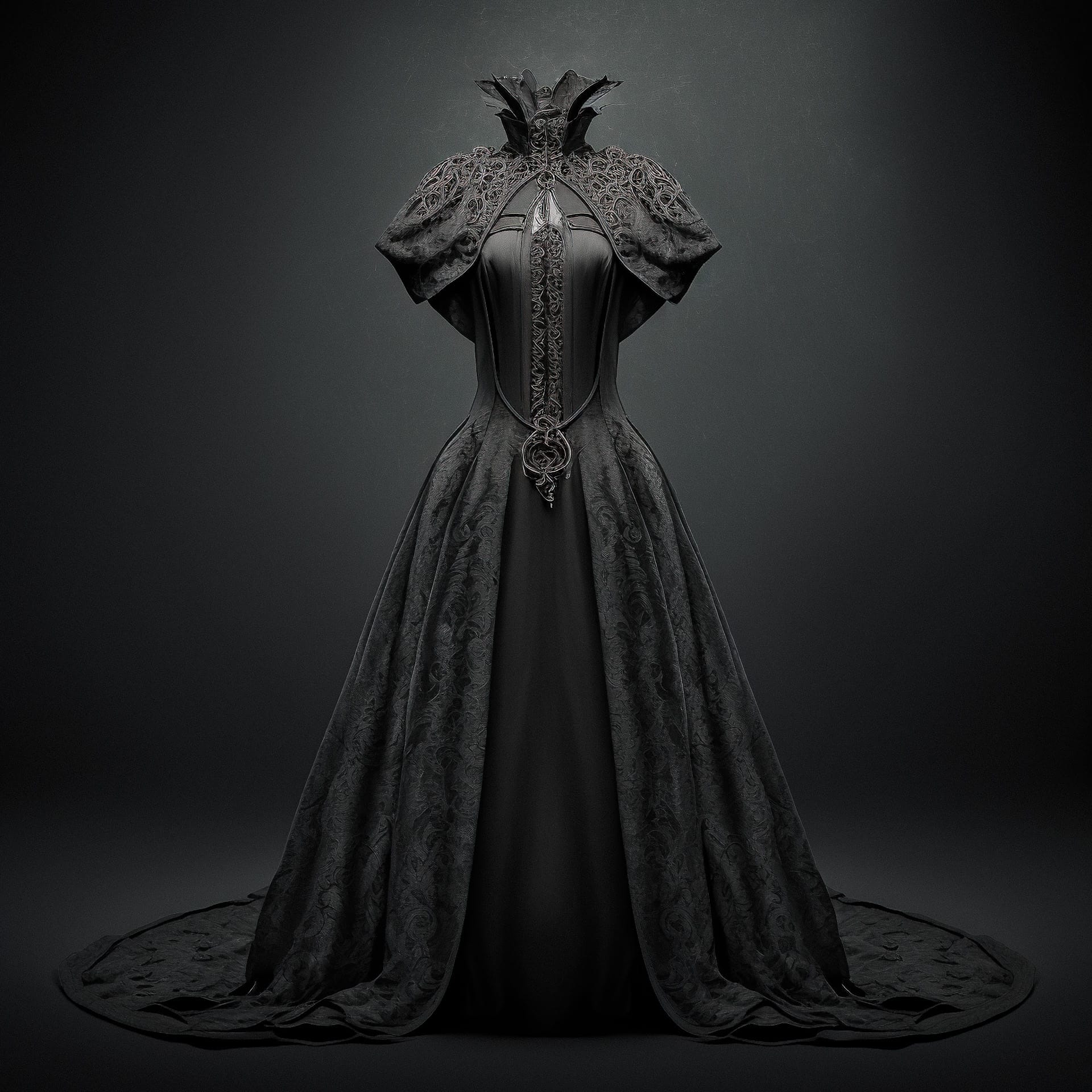Gothic dress on clean backdrop for fashion photo shoot, Midjourney prompt --stylize 300 --v 4.