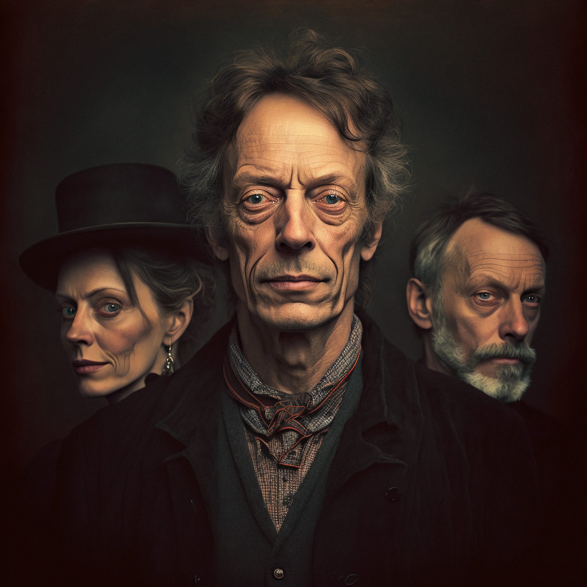 Group portrait using Midjourney V4, showcasing prompt engineering techniques for character expression and composition.
