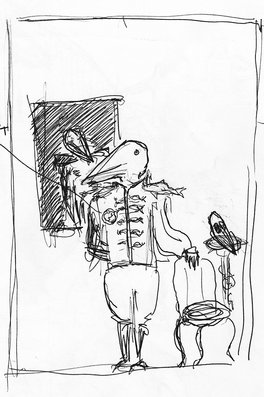 Sketch for personal project illustrating Midjourney prompt engineering techniques for unique character design.