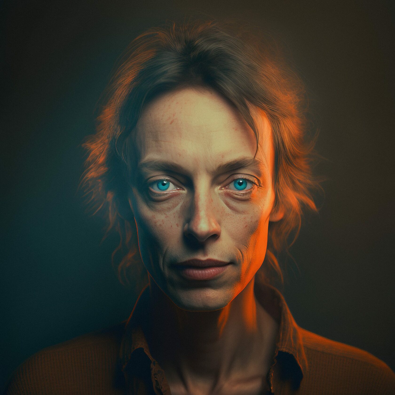 Midjourney prompt engineering for portrait photography with peach and cyan lighting --v 4