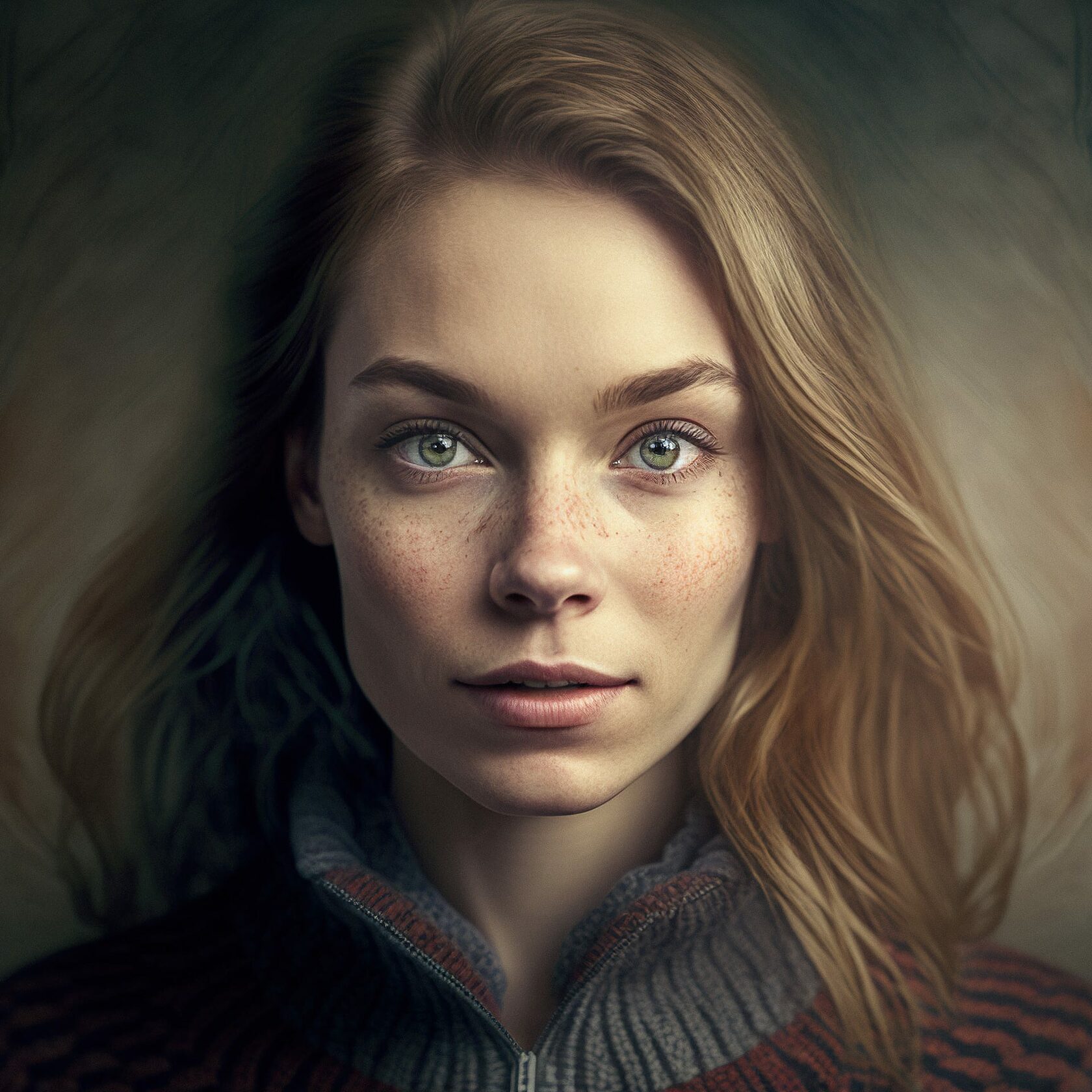 Photographic portrait using Midjourney V4. Aperture 1.2, prompt engineering for unique expression, lighting, composition techniques.