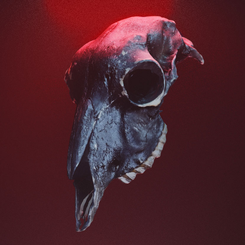 Midjourney prompt for 3D render of sheep skull mask using photogrammetry techniques, showcasing artistic style and image blending capabilities.