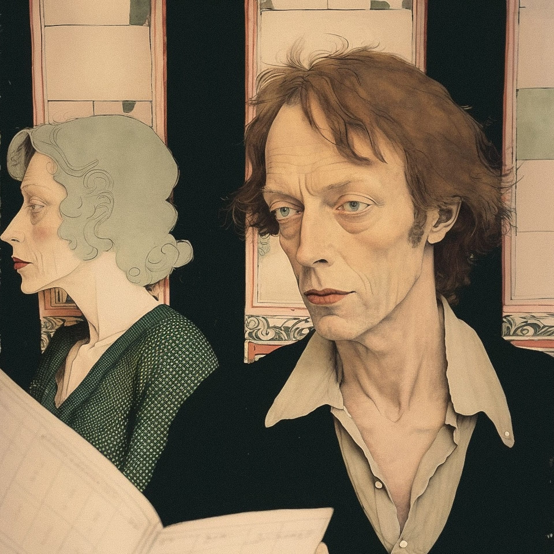 Midjourney prompt for character creation, artistic style transfer, image blending techniques, by Jeanne Mammen --v 4.