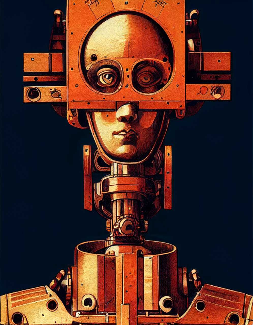 Midjourney prompt for catholic icon mecha, showcasing image blending techniques and artistic style transfer.