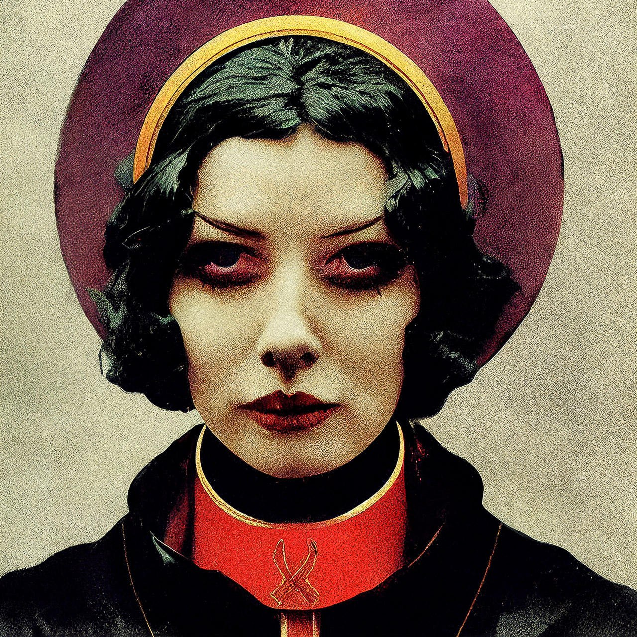 Midjourney prompt for deadly atompunk female Archbishop, showcasing image blending, artistic style transfer, and character creation techniques.