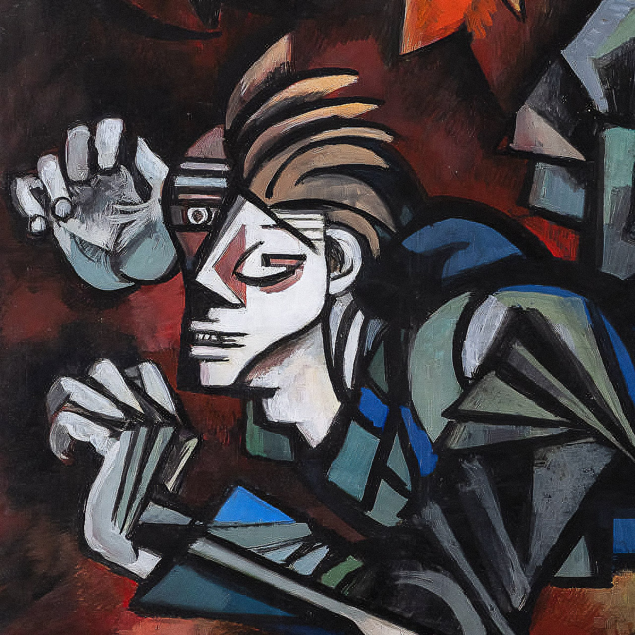 Midjourney prompt for blending artistic styles, featuring Jeanne Mammen's Dying Warrior, exploring image blending techniques, character creation, and abstract art.