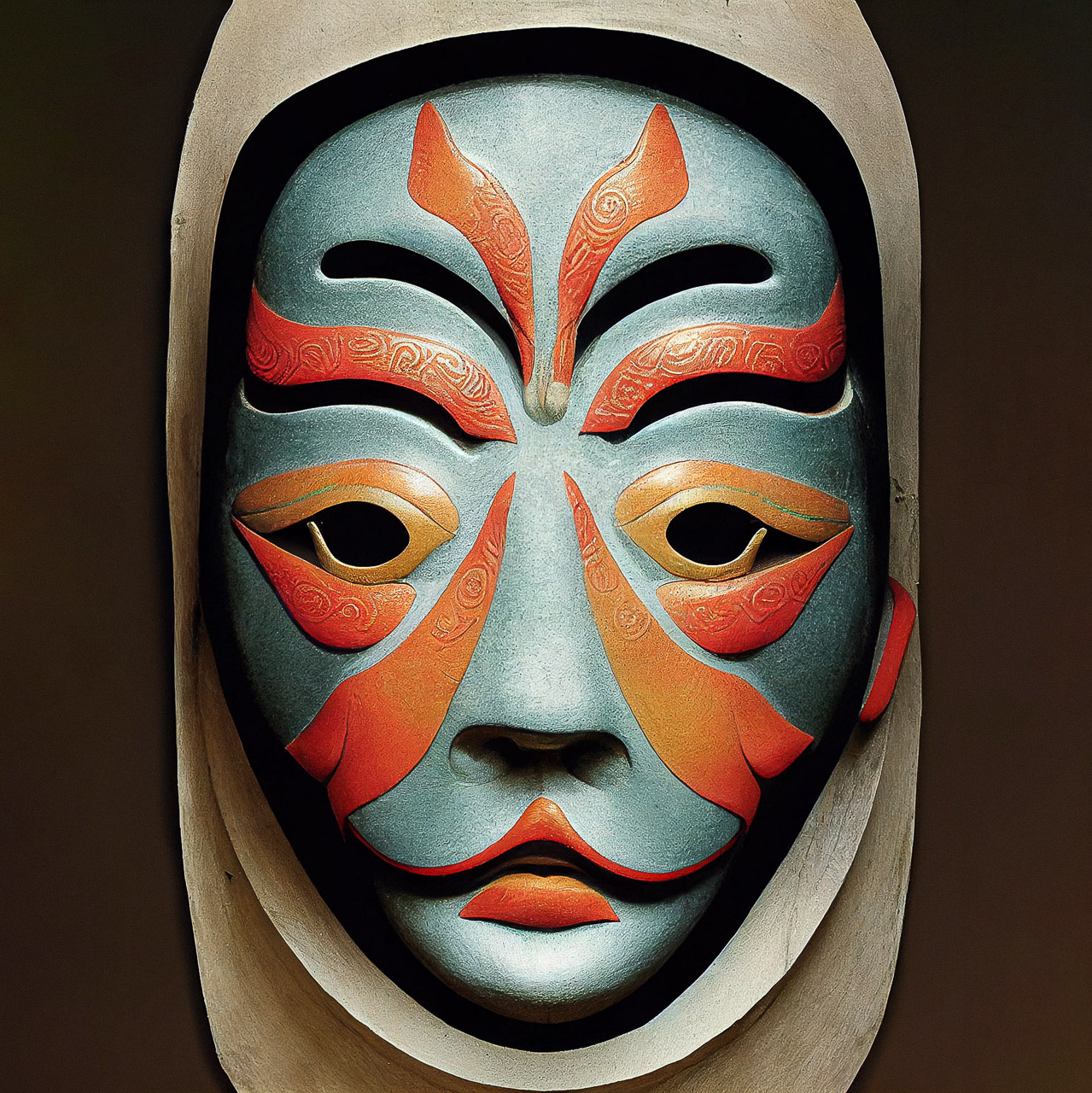 Korean folk theatre fish mask, Midjourney prompt techniques, artistic style transfer, image blending, --stylize 3750, --test, --creative.