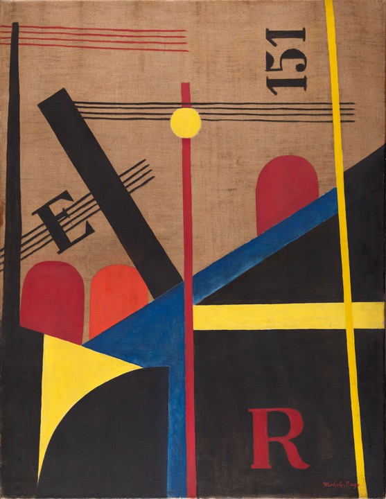 Midjourney prompt for blending László Moholy-Nagy's Large Railway Painting, exploring abstract art techniques and style transfer.