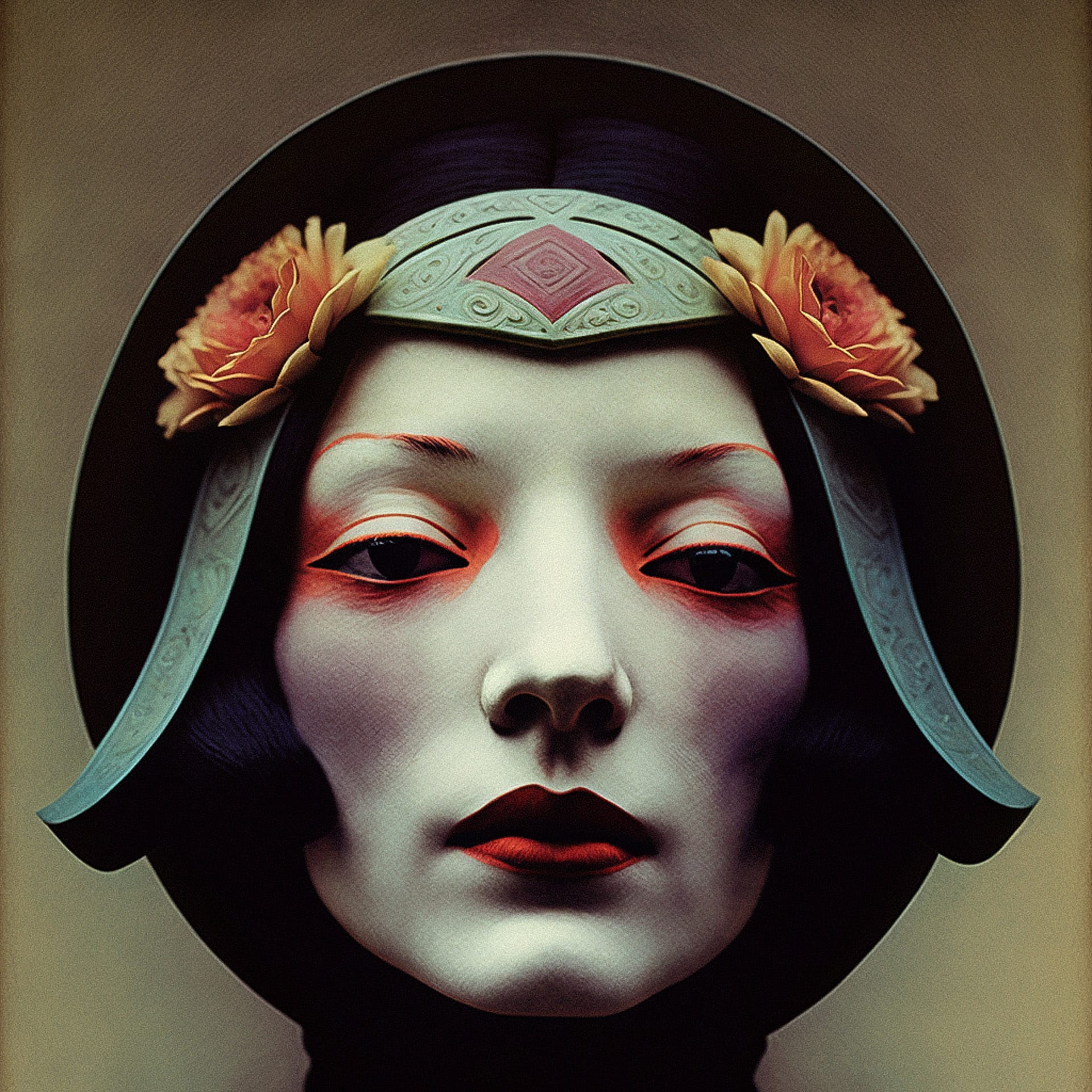 Midjourney prompt showcasing artistic style transfer in character creation, resulting 3-image blend with significant feature retention.