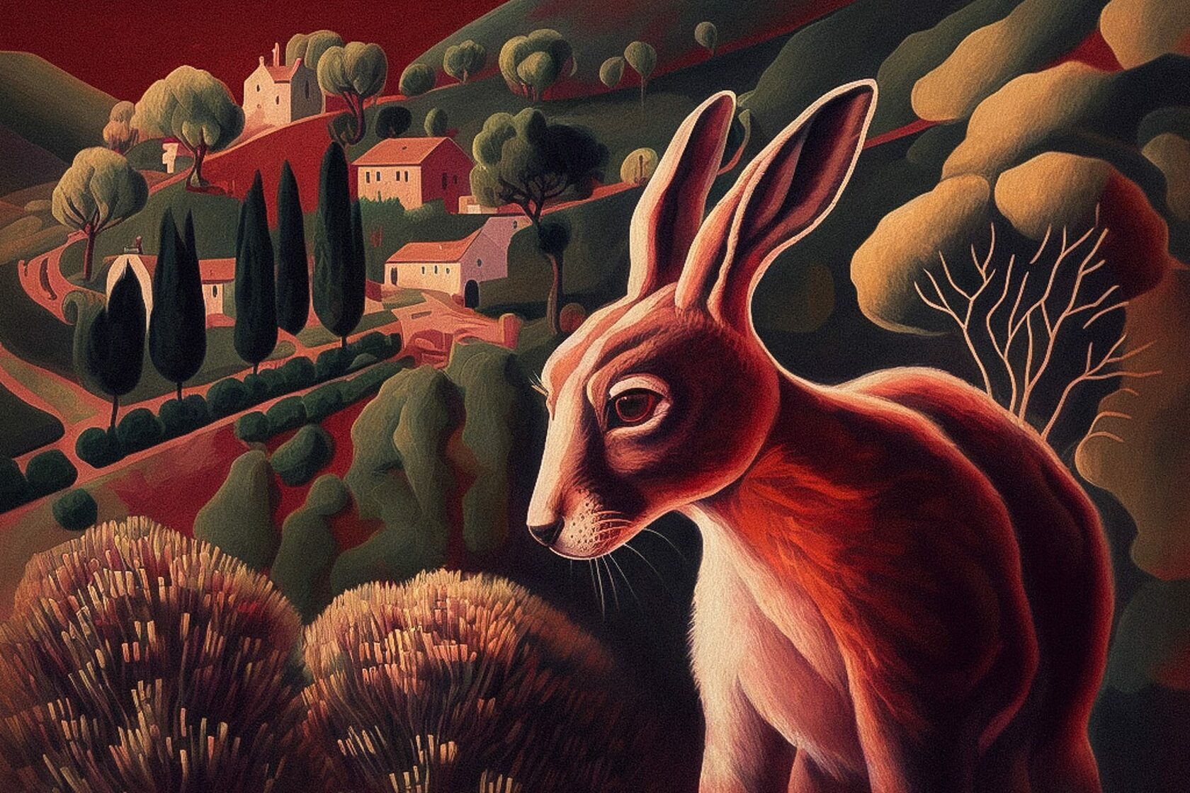 Resulting blend showcasing Midjourney prompt techniques, image blending, artistic style transfer, landscape elements, and character creation.