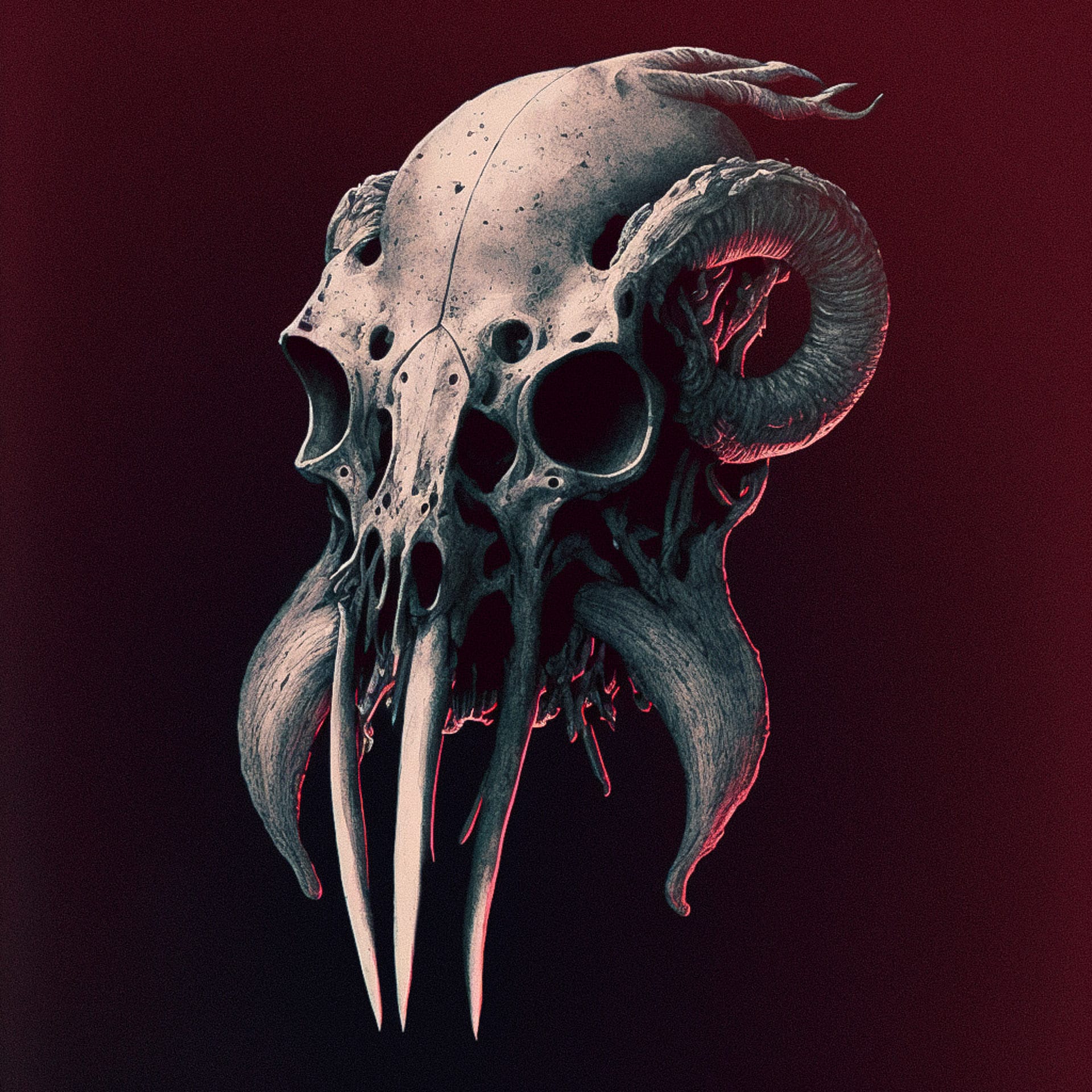 Resulting blend showcasing Midjourney prompt techniques for artistic skull design, emphasizing image blending and abstract art styles.