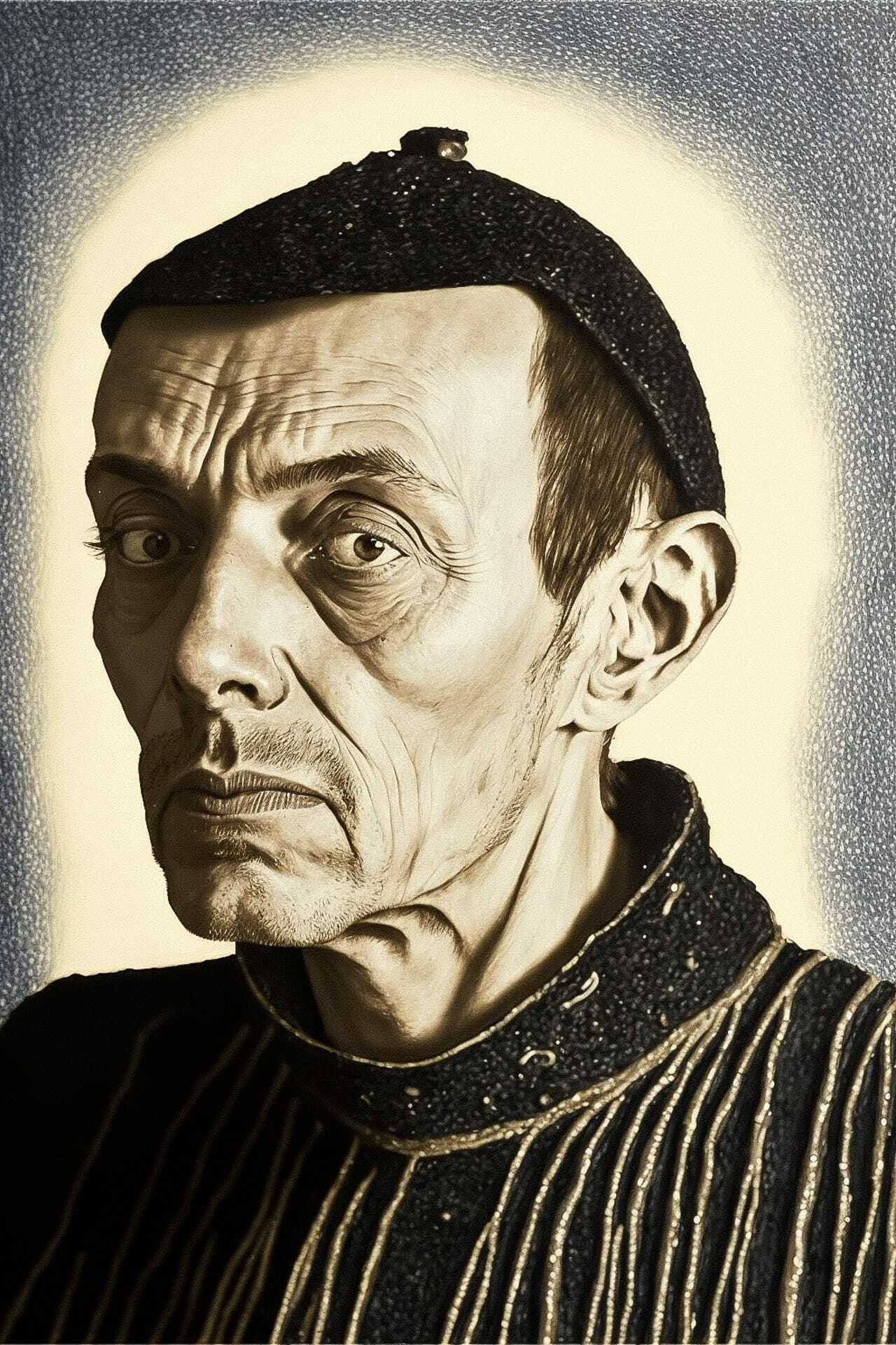 Resulting blend of character creation using Midjourney prompt techniques, showcasing artistic style transfer and image blending capabilities.