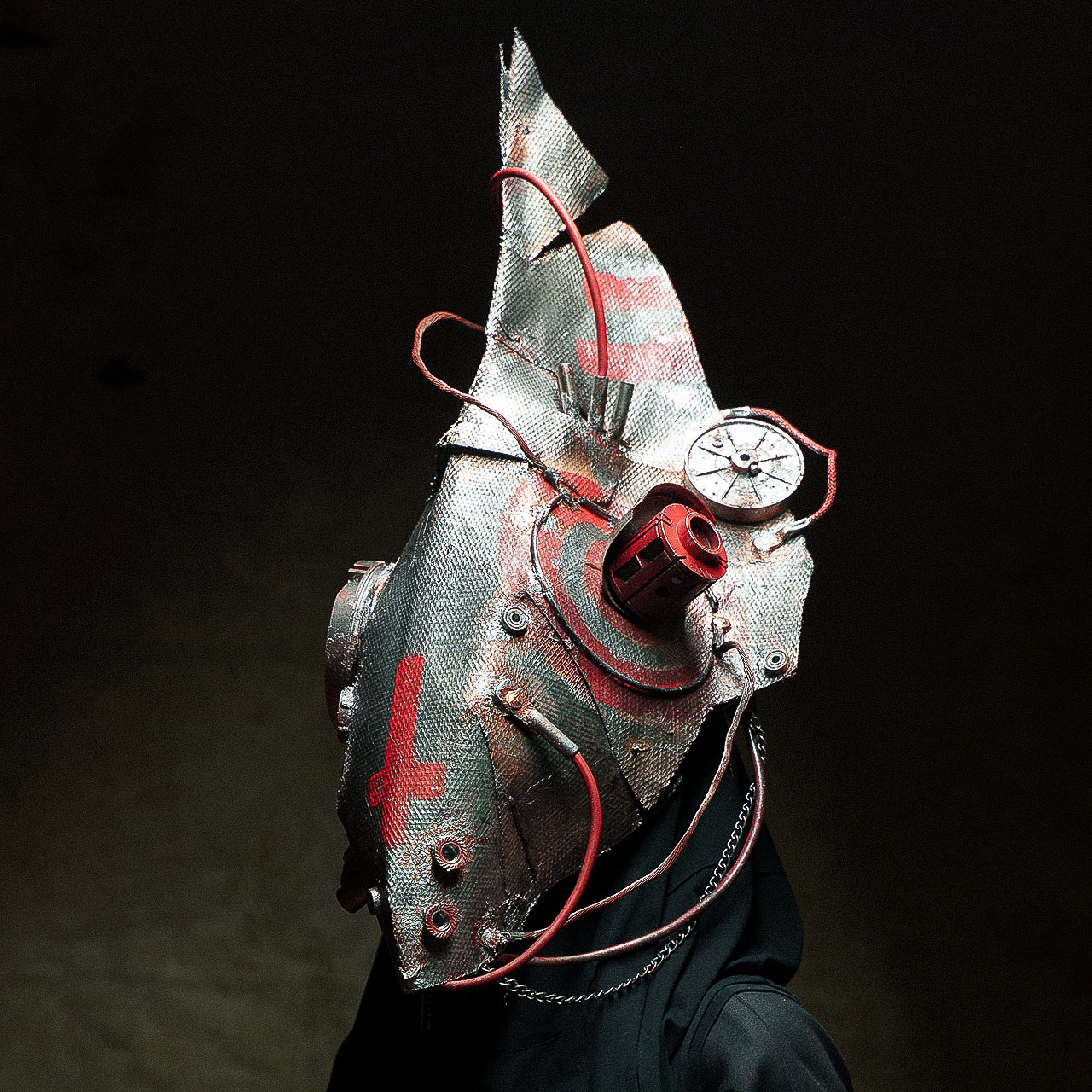 Post-apocalyptic Orca Samurai mask, Midjourney prompt for character creation, artistic style transfer, image blending techniques.