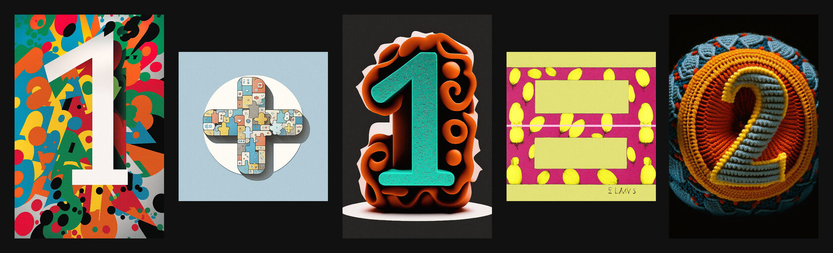 Midjourney prompt examples for preschool number visualization: colorful designs, number 1 and 2, educational applications, creative storytelling.