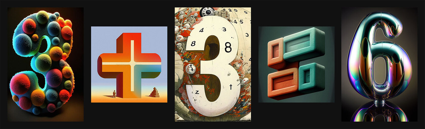 Midjourney prompt examples showcasing numbers 3, 6, and creative designs for preschool education and visual learning.