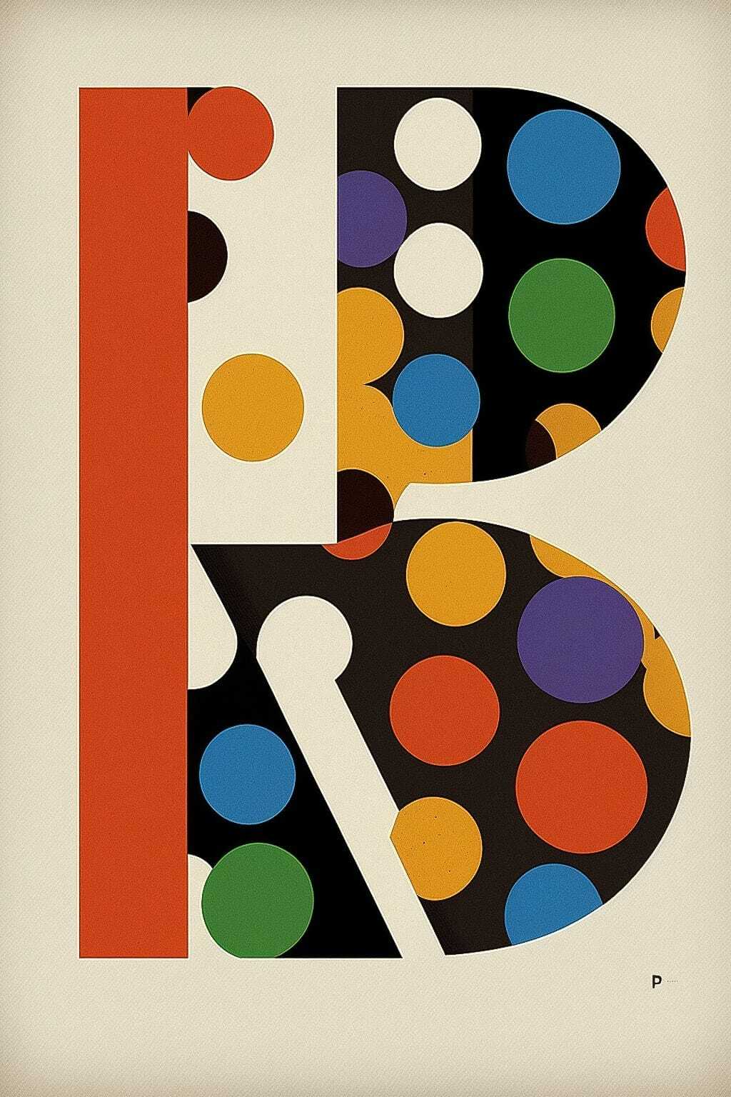 Letter P design by Paul Rand, showcasing Midjourney prompt techniques for preschool visual learning.