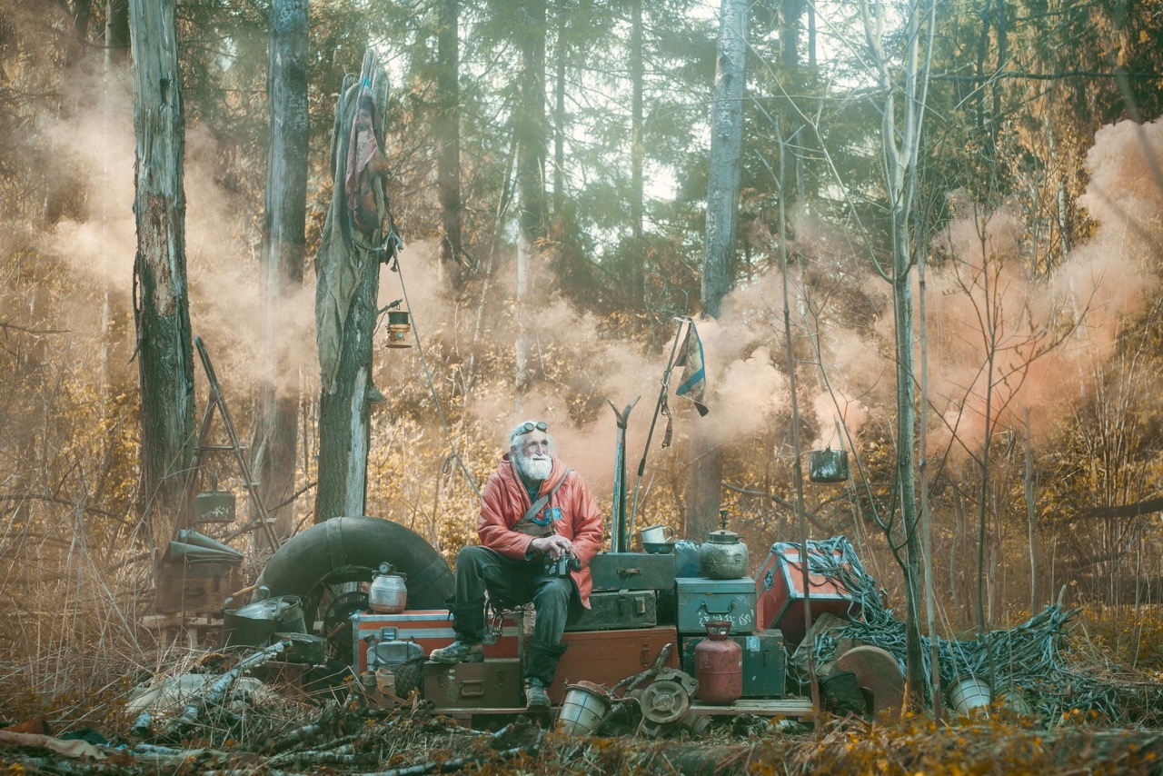 Midjourney prompt engineering techniques illustrated through creative image composition in forest setting with vintage equipment.