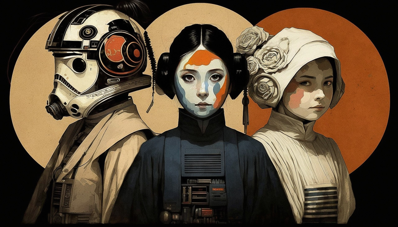 Star Wars characters reimagined by Tsutomu Nihei and Hilma af Klint using Midjourney prompt techniques, version 4.