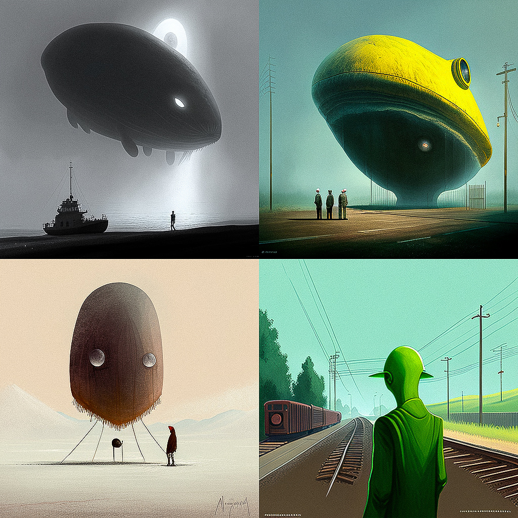 Midjourney prompt engineering showcasing extraterrestrial themes, --chaos 99, artistic influences, variability in image generation.
