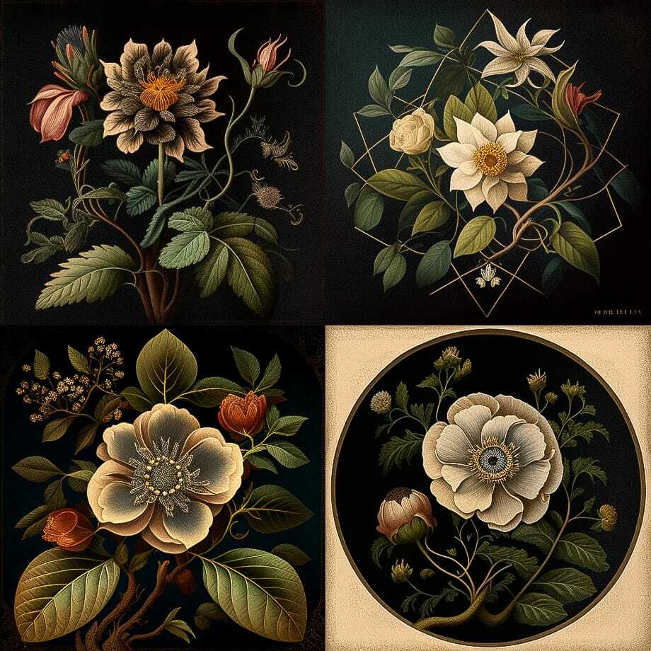 Flower of Eternity by Mark Catesby, Midjourney prompt --chaos 0, showcasing floral art styles and techniques.