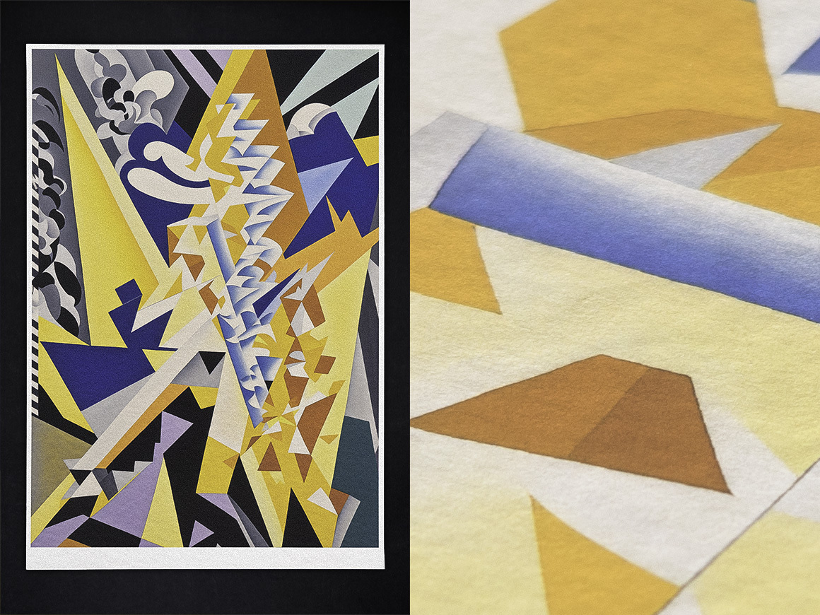 Midjourney prompt showcasing abstract art styles with geometric shapes and color contrasts for AI image generation.