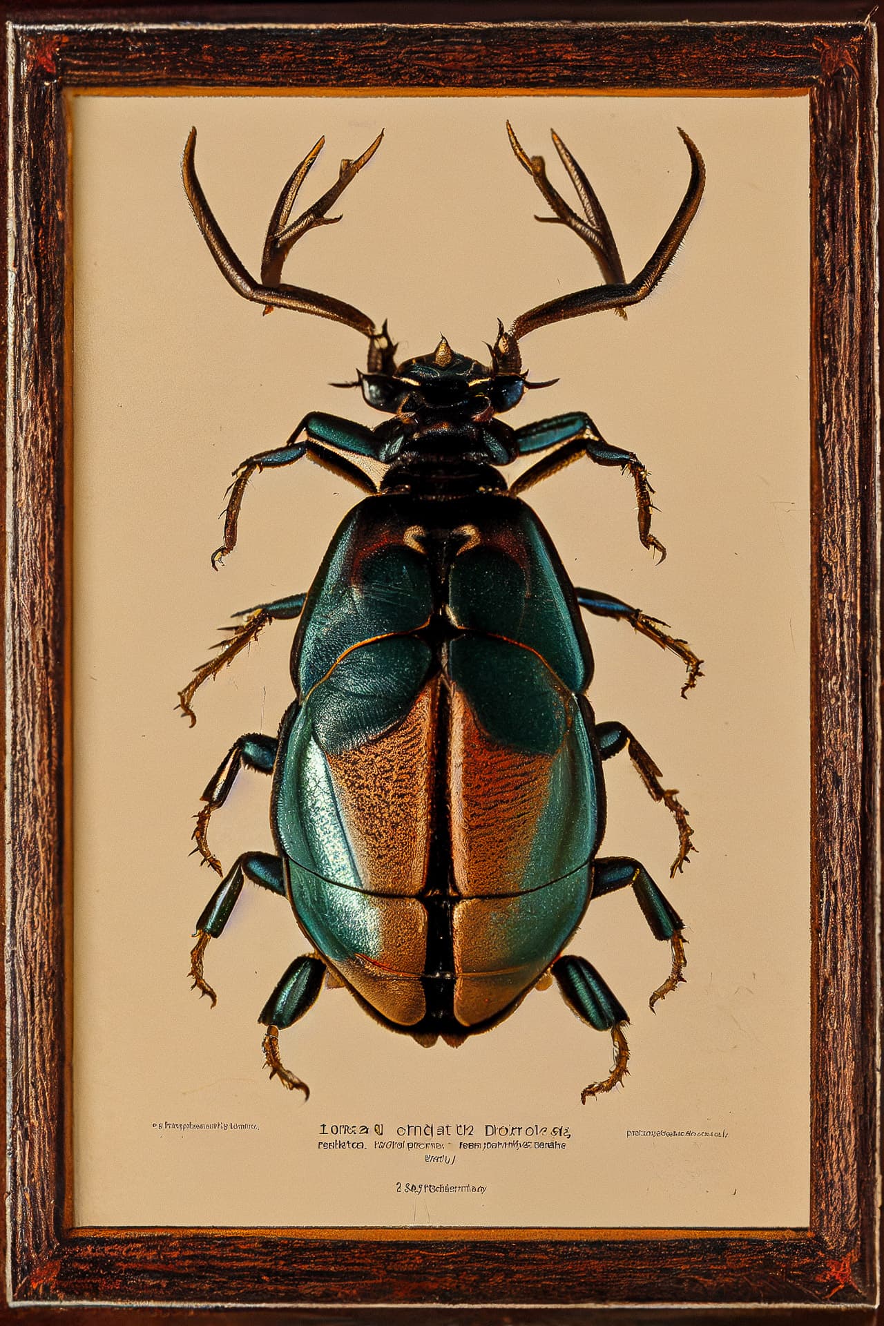 Chromolithography stag beetle image enhanced with Midjourney prompt variations --test --creative for visual reinterpretation.
