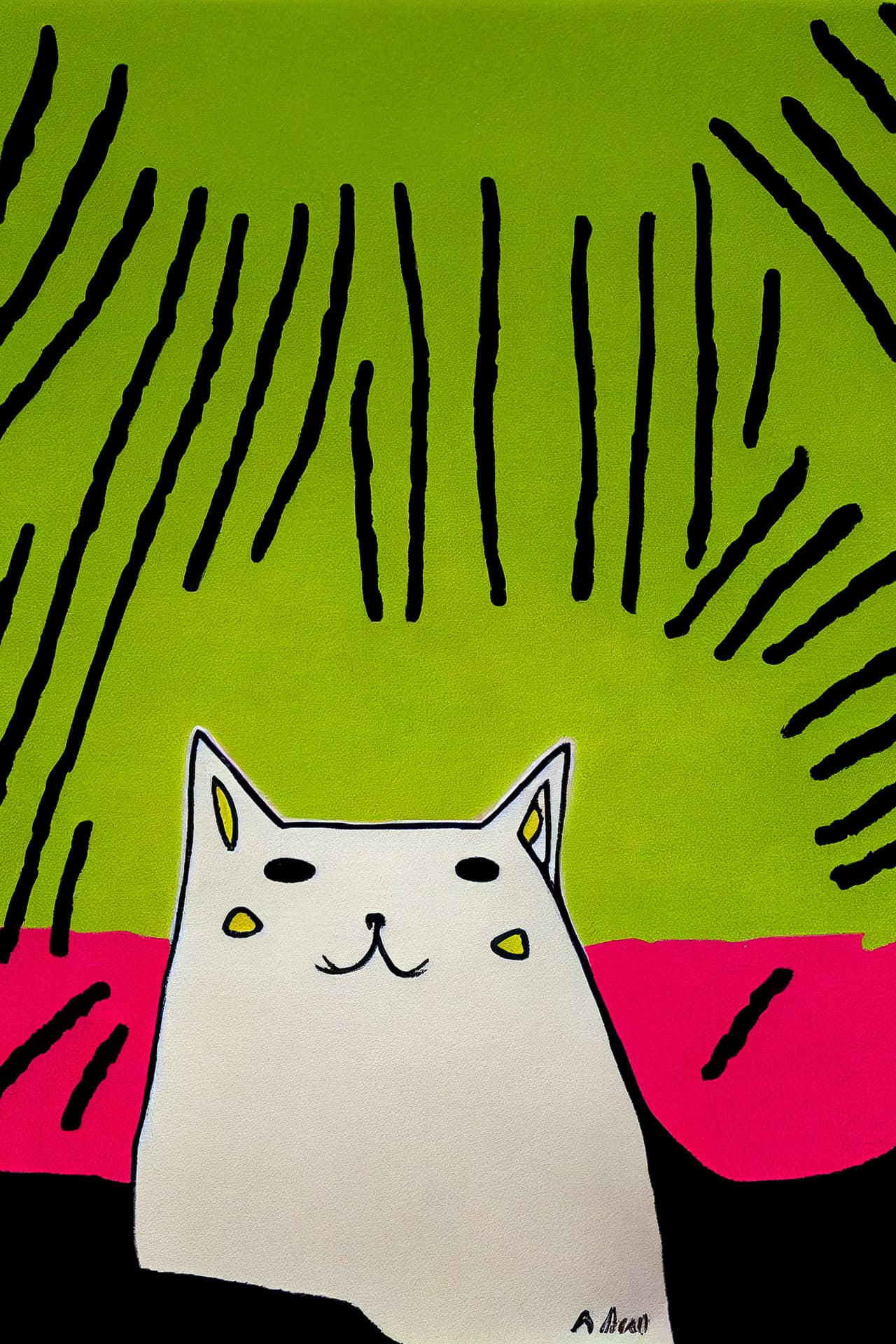 Silly cat illustration by Allie Brosh using Midjourney prompt variations --test --creative for visual reinterpretation.