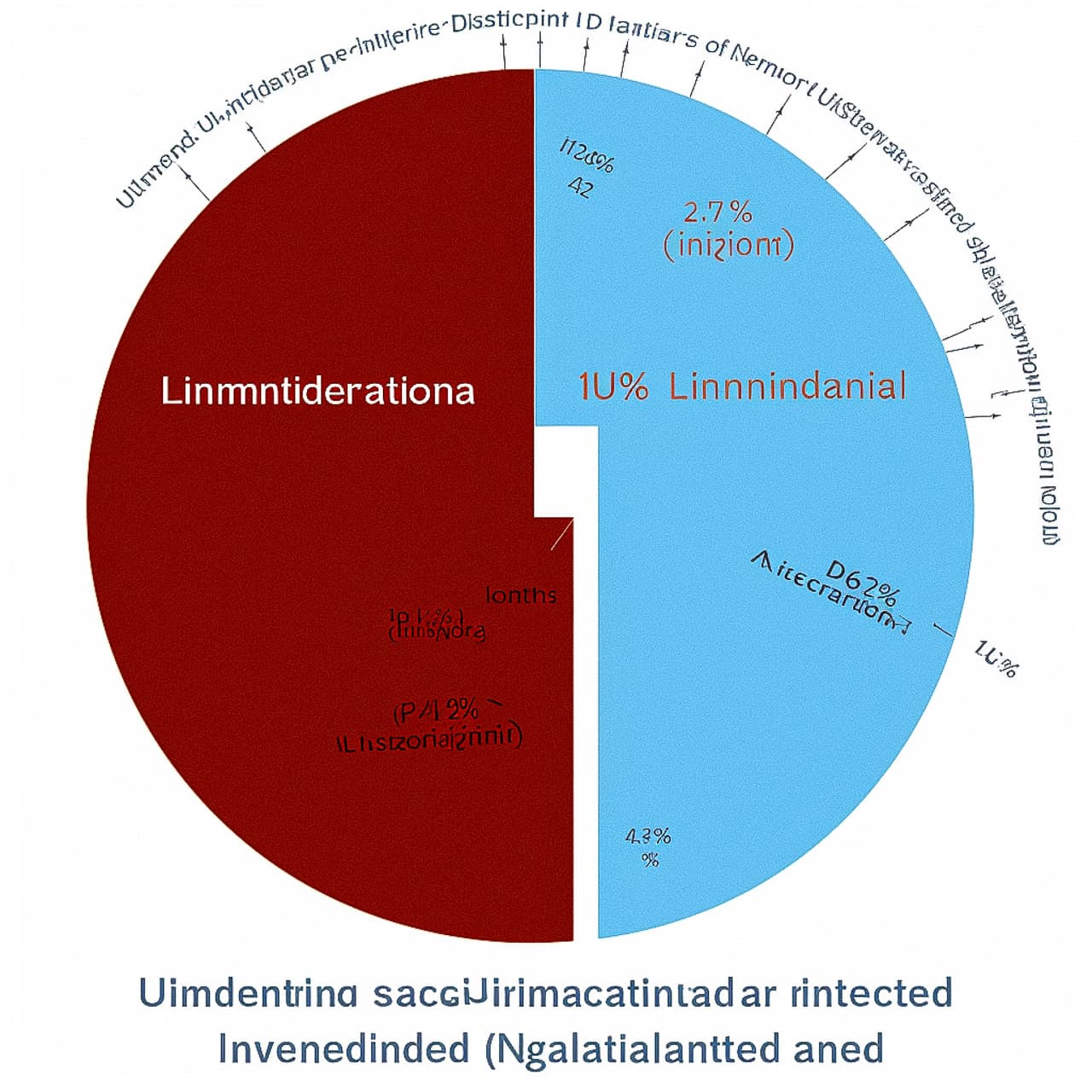 Midjourney prompt analysis showing data distribution between Linmntiderationa and Linmnindanial categories, highlighting percentage breakdowns and characteristics.
