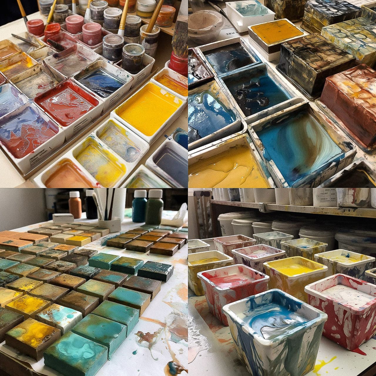 Midjourney prompt showcasing encaustic paint techniques, color palettes, and artistic styles in V5.