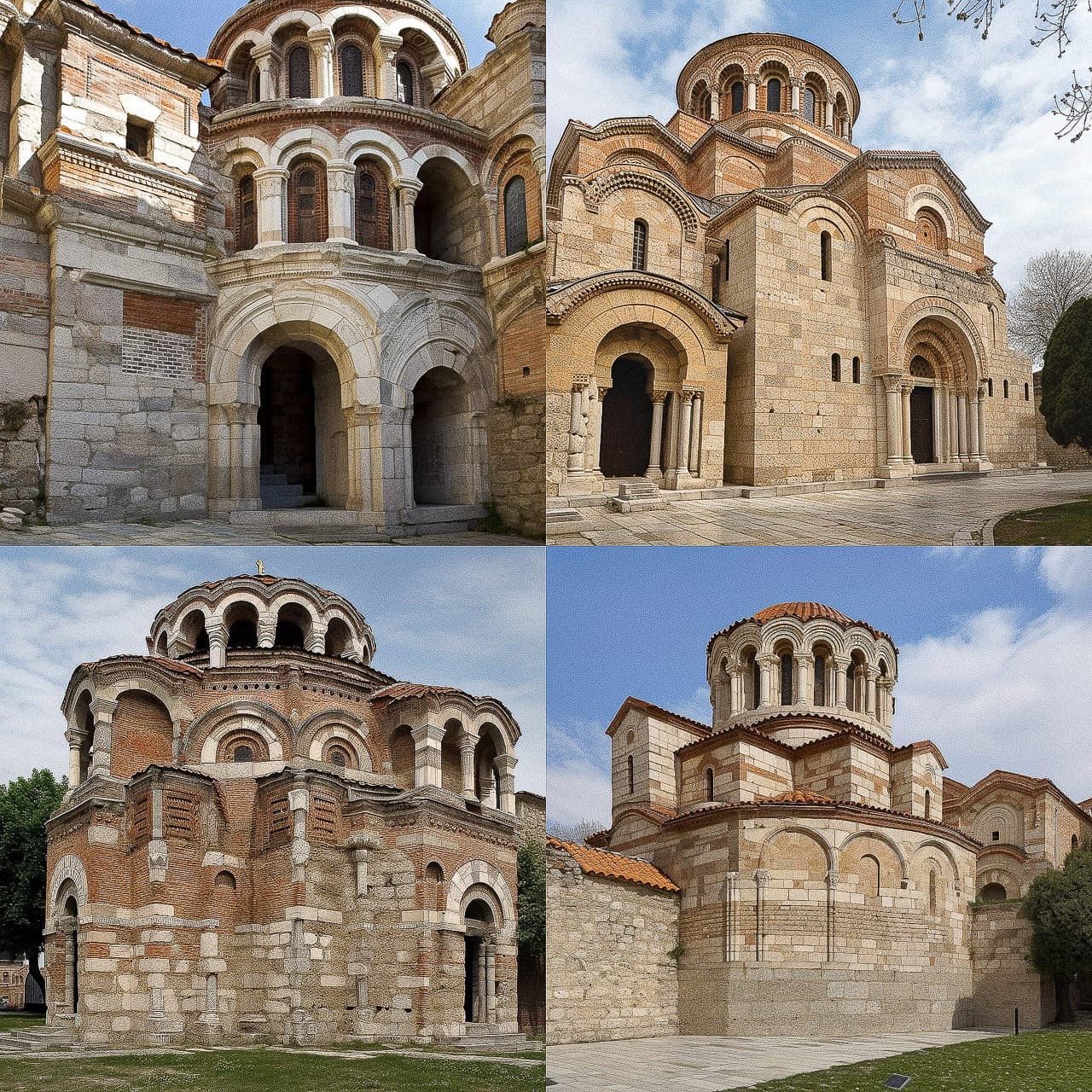Byzantine architecture examples generated with Midjourney prompt techniques, showcasing V5 photorealism and detail accuracy.