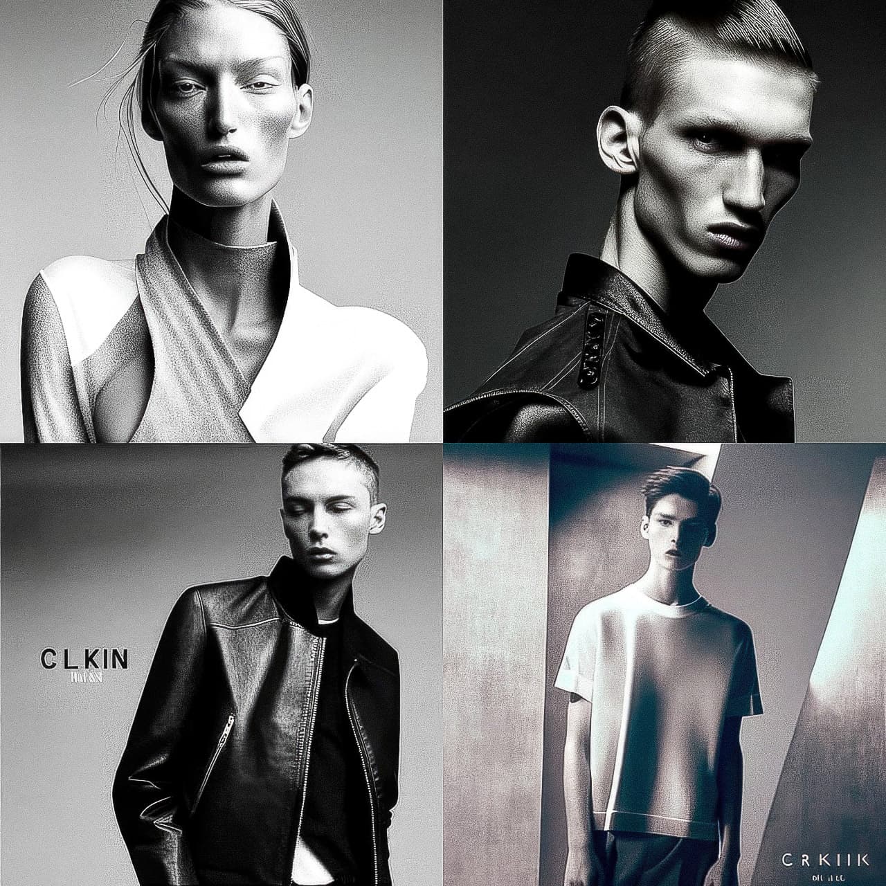 Midjourney prompt showcasing Calvin Klein fashion photography, emphasizing photorealism, detail accuracy, and artistic styles in V5.
