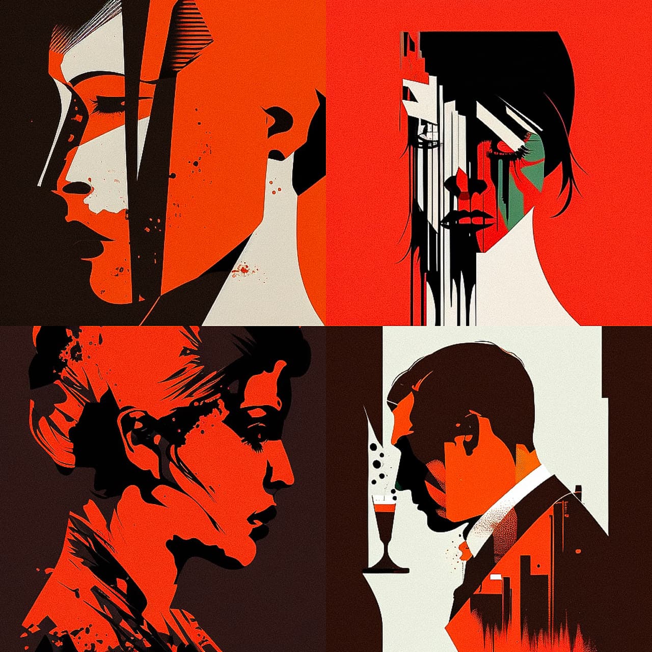 Midjourney prompt showcasing artistic styles in AI-generated portraits, featuring distinct color palettes and design techniques.