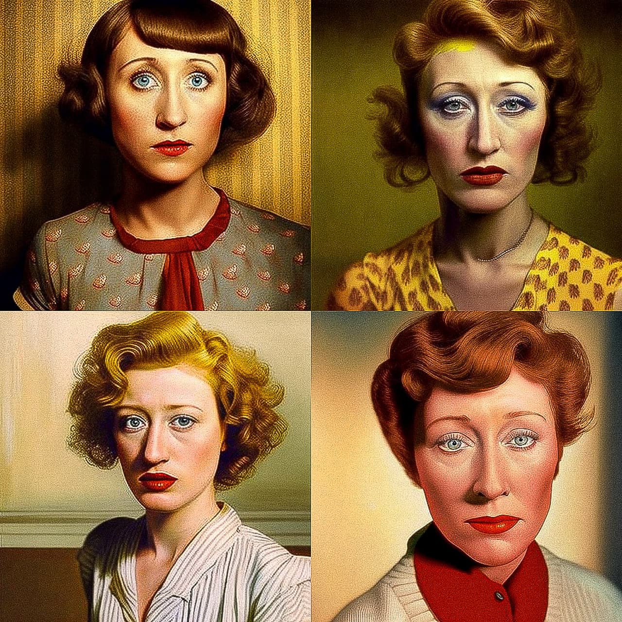 Midjourney prompt showcasing diverse artistic styles and photorealism in AI-generated portraits by Cindy Sherman --v 4.